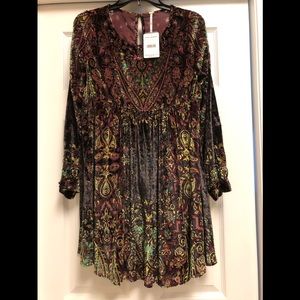 Free People dress/tunic, rich burnout velvet, size XS